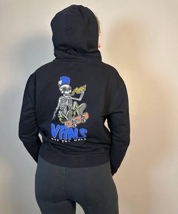 Vans Black Unisex Hoodie Skeleton Skateboard Graphic Pullover