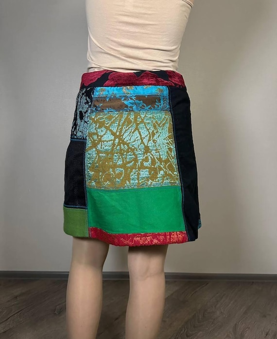 Desigual Patchwork Mini Skirt Boho Embroidered Wr… - image 7