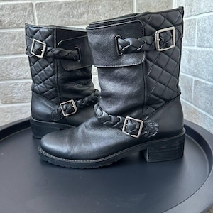 Black leather ankle boots biker shoes riding leather goth boots army military style boots  Comptoir des cotonniers made in Portugal EU 38