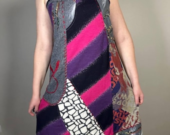 Colorful Patchwork Boho Sleeveless Dress Wool Artsy A-Line Dress