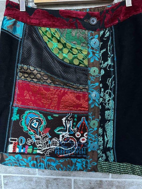 Desigual Patchwork Mini Skirt Boho Embroidered Wr… - image 9