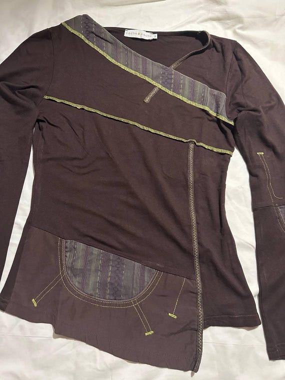 Cache Cache Brown Asymmetrical Patchwork Long Sle… - image 8