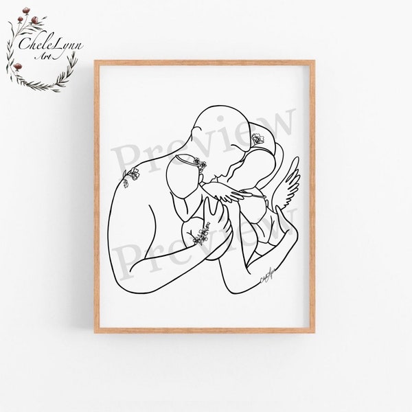 Angel Baby Twins Digital Art/ Angel Baby Boy Wall Art/ Angel Baby Girl Printable Art/ Angel Baby Mother and Father Art/ Infant Loss Download