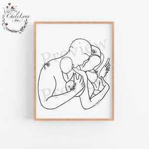 Mum and dad holding Angel baby girl and baby boy/ Angel twin girl/ twin loss / Angel baby family picture/ infant loss art/ rainbow baby