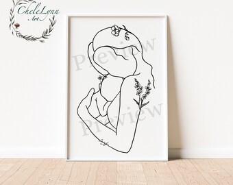 Mother and Baby Wall Art Digital Download | Minimalistic Mother and Baby | New Mum Gift PDF | OBGYN Gift | Midwife Art | Lactation Wall Art