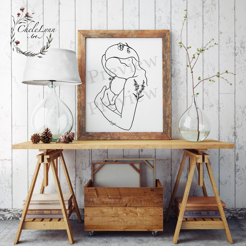 Mother and Baby Wall Art Digital Download Minimalistic Etsy