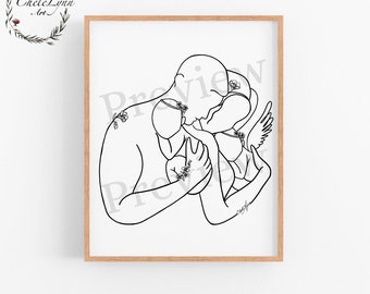 Mère et père tenant des filles jumelles impression numérique / art de perte infantile / bébé ange / art imprimable de perte jumelle / cadeau commémoratif / cadeau d'art de deuil