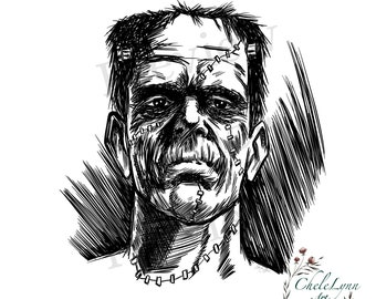 Frankenstein Digital Download | Frankenstein Monster Printable | Classic Horror Movies | Frankenstein Drawing Wall Art | Digital Printable