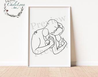 Mother Father holding Twin Boys Digital Art\ Twin Baby Boys Printable Wall Art\ Family Twin Boys Digital Art\ Twin Boys Line Art Printable