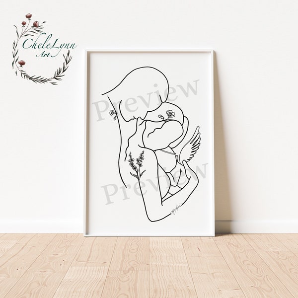 Mère Père et garçon Angel Baby\ Infant Loss Art\ Cadeau de mère en deuil\ Cadeau de père en deuil\ Angel Baby Boy\ Angel Baby\ Perte d’enfant