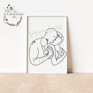 Moeder vader jongen en meisje Twins digitale kunst / Twin Baby Art afdrukbare / minimalistische kwekerij Twin Wall Art / Family Line Art digitale download