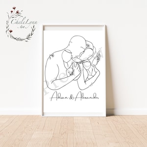 Personalised Angel Baby Wall Art/ Mother Father with Angel Baby/ Girl Angel Baby/Boy Angel Baby/ Twin Angels/ Infant Loss/ Miscarriage Art