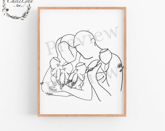 Mum and Dad Holding Four Angel Babies Digital Print/ Quadruplet Angels Printable Art/ Four Angel Babies PDF/ Infant Loss Art/ Memorial Gift