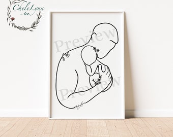 Father and Baby Wall Art Digital Download | Minimalistic Father and Baby | New Father Gift PDF | OBGYN Gift | Midwife Art | Lactation Art