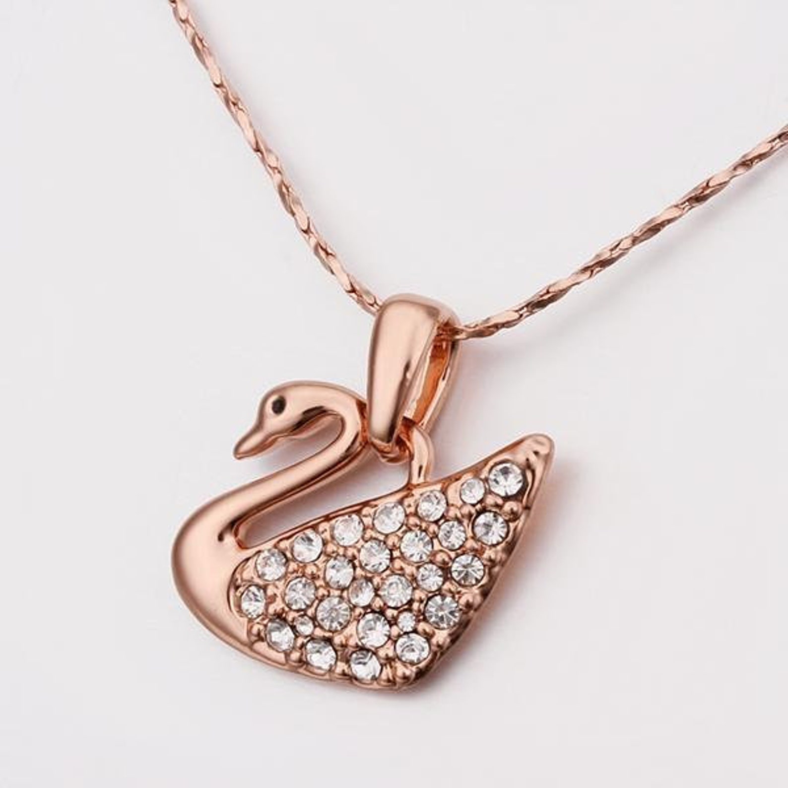 Swan Necklace in 18K Rose Gold Plated with Swarovski Crystals Etsy