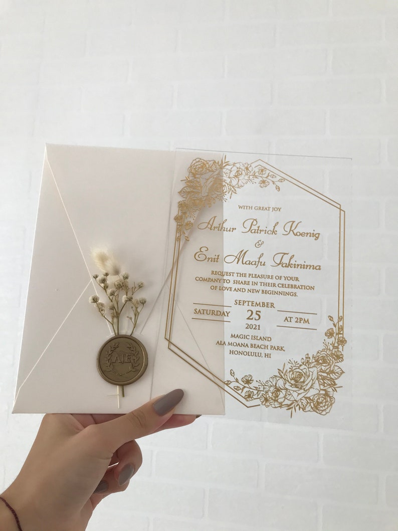 Acrylic Invitation. Gold Foil Print. optional. Acrylic Etsy