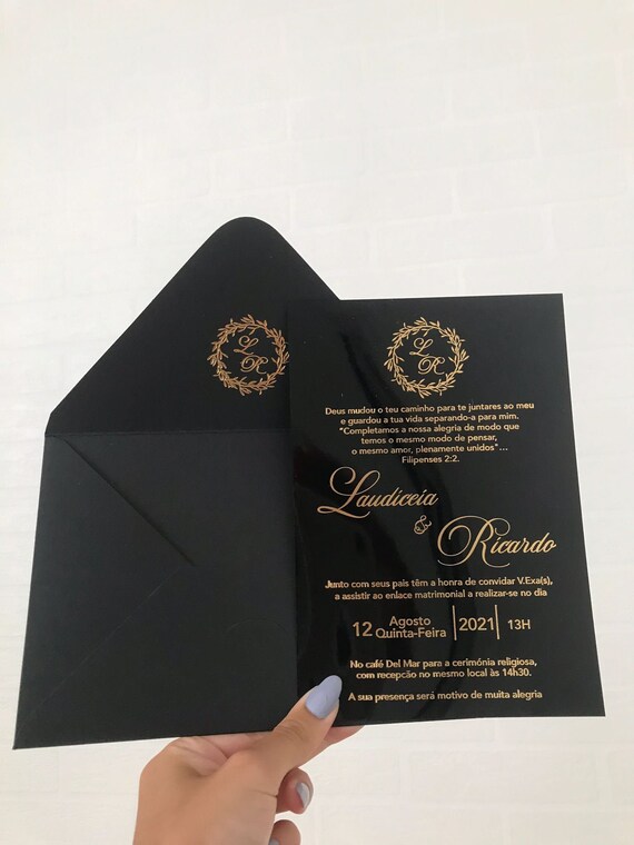 60-Personalised silver foiled and black printed Acrylic Wedding Invitation cards 