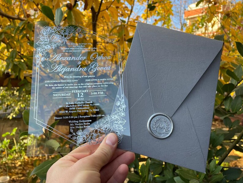 Clear Acrylic Invitation. Acrylic Invitation. Silver Foil Etsy