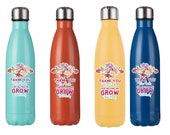Teachers Gift - Personalised Thank You For Helping Me Grow End of Term 500 ML Double Walled Insulated Stainless Steel Cola Bottle.