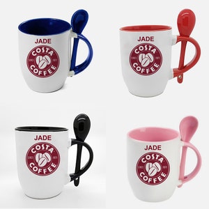 Personalised with ANY NAME costa Christmas Secret Santa Coffee Tea Birthday Present Ceramic Spoon Mug