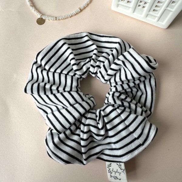 Streifen Scrunchie XXL aus Jersey, Streifen Haargummi, Marine Look, Streifen Haarband, 90ies, Jersey Scrunchie, Geschenk für Sie, Geschenk