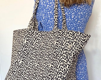 Große Leoparden Canvas Tasche - Leoparden Strandtasche - Weekender Tasche - XXL Shopper - Maxi Canvas Einkaufstasche - Große Canvas Tasche