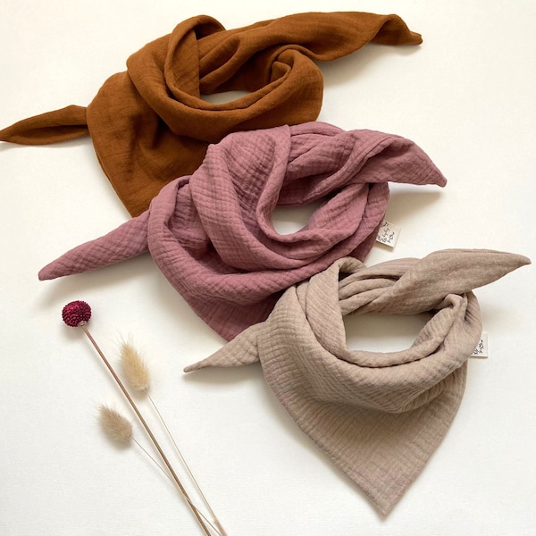 Foulard KIDS en mousseline biologique à nouer écharpe triangulaire écharpe pour enfants couleurs naturelles beige vieux rose marron uni bio