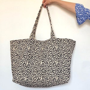 Große Leoparden Canvas Tasche - Leoparden Strandtasche - Weekender Tasche - XXL Shopper - Maxi Canvas Einkaufstasche - Große Canvas Tasche