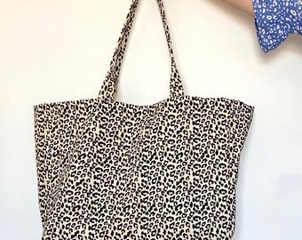 Große Leoparden Canvas Tasche - Leoparden Strandtasche - Weekender Tasche - XXL Shopper - Maxi Canvas Einkaufstasche - Große Canvas Tasche