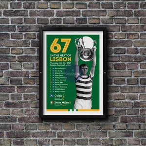 Celtic FC Poster, Football Art Print, Sport Wall Art, European Champions 1967, Lisbon Lions, Retro, Gift