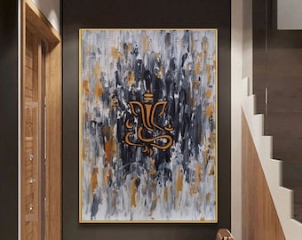 Ganesha Original Indian Abstract Art On Canvas for Living Room- Original Textured Painting Ganesha , Abstract Ganesha Painting