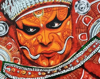 Theyyam Original Indian Art On Canvas for Living Room- Kerala Theyyam Original Painting , Large Painting For Living Room, Culture