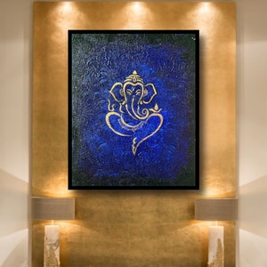 Ganesha Original Indian Abstract Art On Canvas for Living Room Original Textured Painting Ganesha , Abstract Ganesha Painting image 2