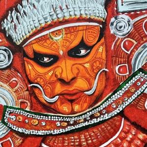 Theyyam Original Indian Art On Canvas for Living Room- Kerala Theyyam Original Painting , Large Painting For Living Room, Culture