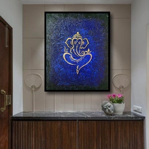 Ganesha Original Indian Abstract Art On Canvas for Living Room Original Textured Painting Ganesha , Abstract Ganesha Painting image 9