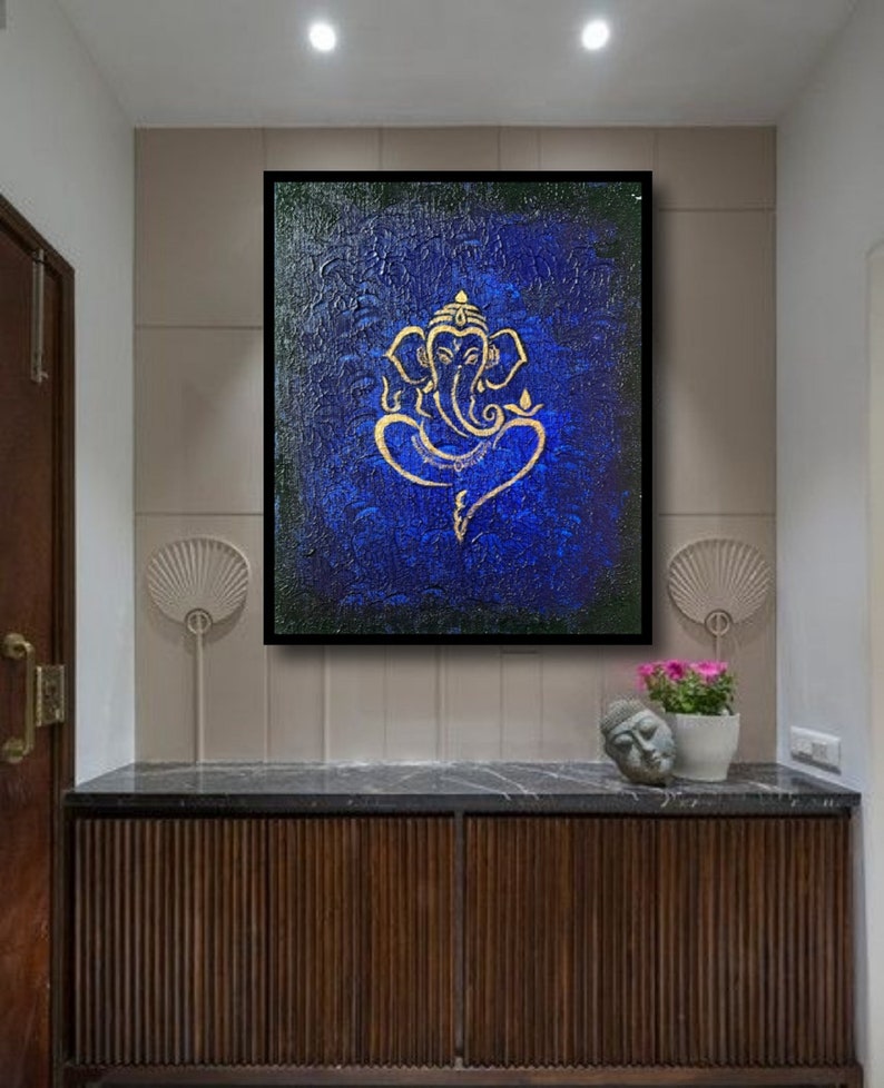 Ganesha Original Indian Abstract Art On Canvas for Living Room Original Textured Painting Ganesha , Abstract Ganesha Painting image 9