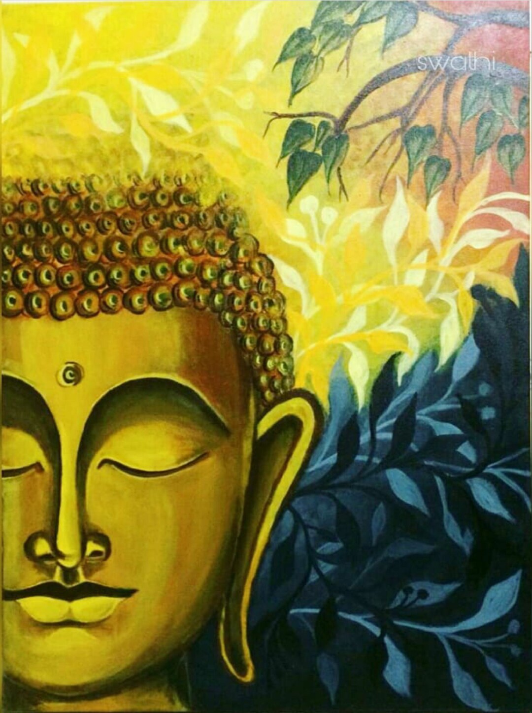 Large Size Original Buddha Painting for Living Room Golden Etsy
