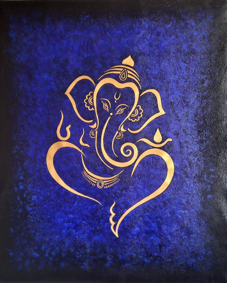 Ganesha Original Indian Abstract Art On Canvas for Living Room Original Textured Painting Ganesha , Abstract Ganesha Painting image 3