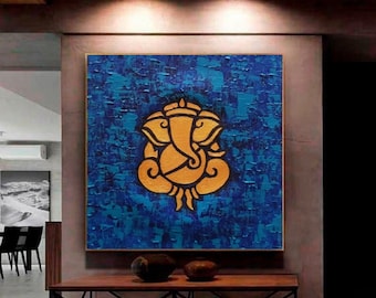 Ganesha Original Indian Abstract Art On Canvas for Living Room- Original Textured Painting Ganesha , Abstract Ganesha Painting