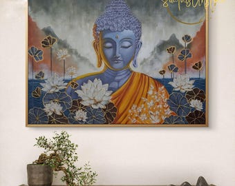 Buddha Acrylic Painting on Canvas: Modern Home Decor Original