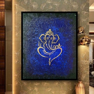 Ganesha Original Indian Abstract Art On Canvas for Living Room Original Textured Painting Ganesha , Abstract Ganesha Painting image 5