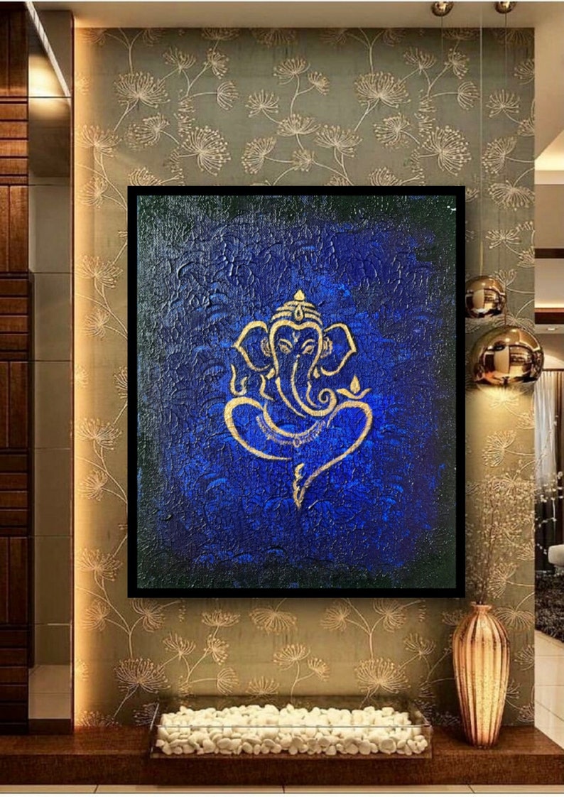 Ganesha Original Indian Abstract Art On Canvas for Living Room Original Textured Painting Ganesha , Abstract Ganesha Painting image 5