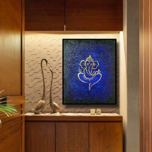 Ganesha Original Indian Abstract Art On Canvas for Living Room Original Textured Painting Ganesha , Abstract Ganesha Painting image 6
