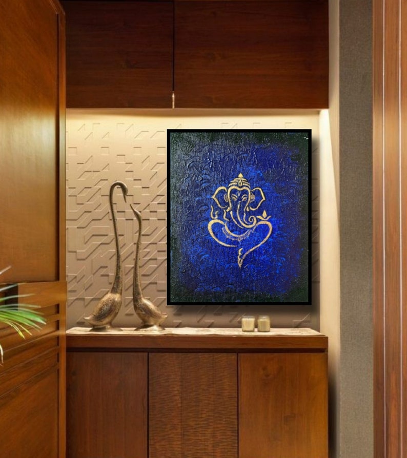 Ganesha Original Indian Abstract Art On Canvas for Living Room Original Textured Painting Ganesha , Abstract Ganesha Painting image 6