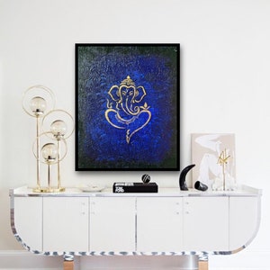 Ganesha Original Indian Abstract Art On Canvas for Living Room Original Textured Painting Ganesha , Abstract Ganesha Painting image 7