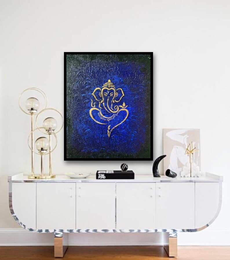 Ganesha Original Indian Abstract Art On Canvas for Living Room Original Textured Painting Ganesha , Abstract Ganesha Painting image 7