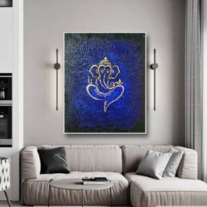 Ganesha Original Indian Abstract Art On Canvas for Living Room Original Textured Painting Ganesha , Abstract Ganesha Painting image 8