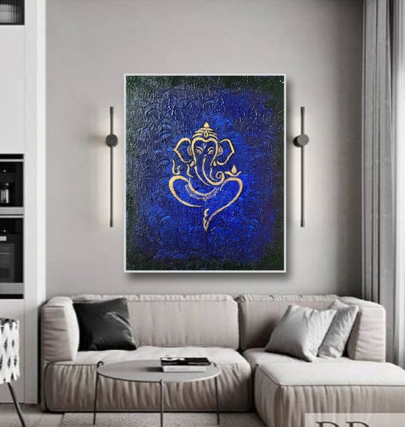 Ganesha Original Indian Abstract Art On Canvas for Living Room Original Textured Painting Ganesha , Abstract Ganesha Painting image 8