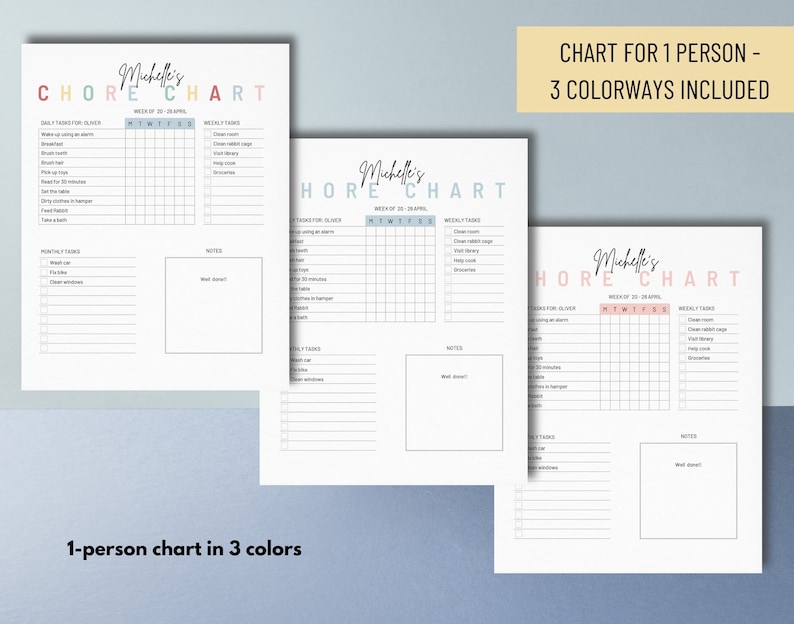 FAMILY Chore Chart PRINTABLE Weekly Chores Kids Chore Chart - Etsy