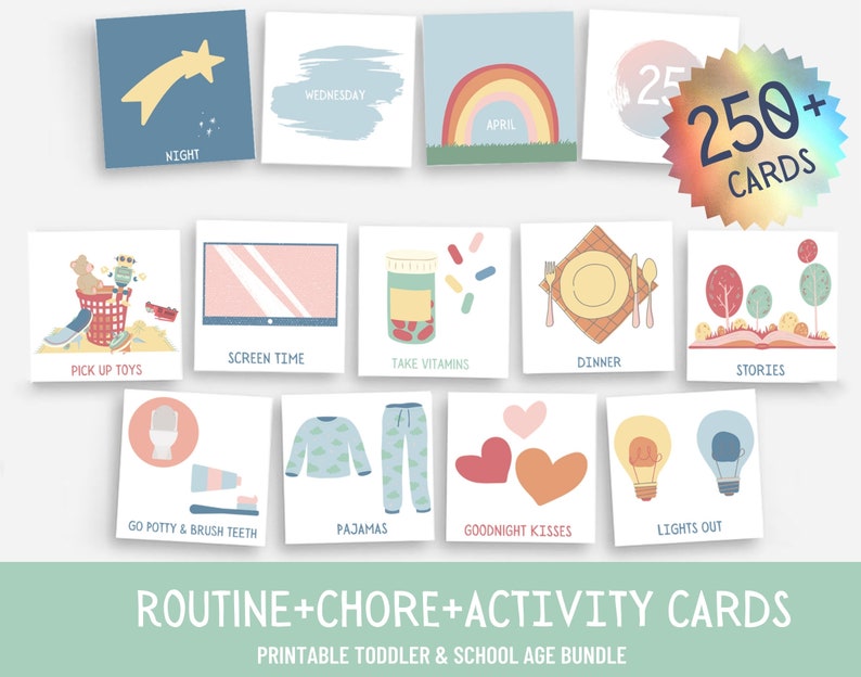Routine Cards, Chore Chart, Perpetual Calendar, Kids Routine Chart, Daily Rhythm, Kids Morning Routine, Bedtime Routine, Morning Checklist image 1